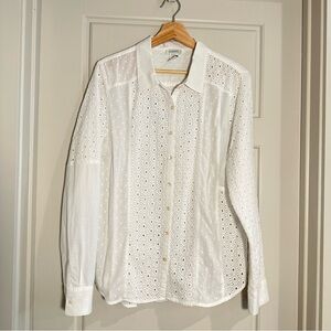 Sundance‎ White Cotton Eyelit Long Sleeve Top Size Large